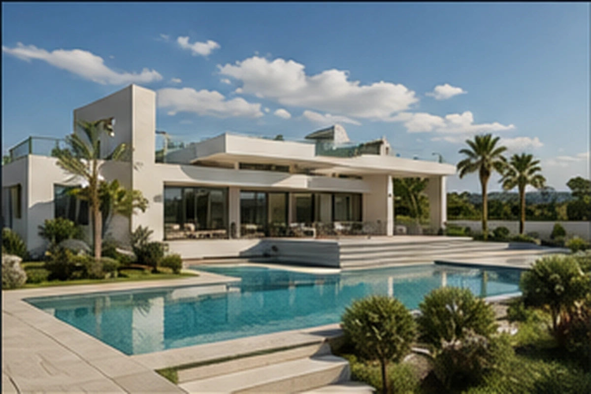 Residência contemporânea com piscina e palmeiras, Quinta do Lago